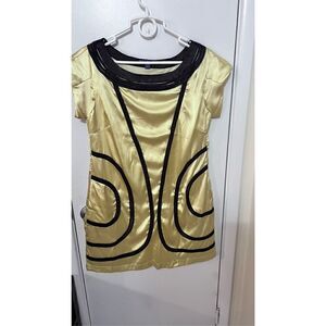 Nico La Women's Square Neck Short Sleeve Swirled A-Line Dress Yellow Size Large